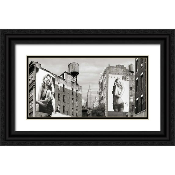 Lauren, Julian 24x14 Black Ornate Wood Framed with Double Matting Museum Art Print Titled - Billboards in Manhattan