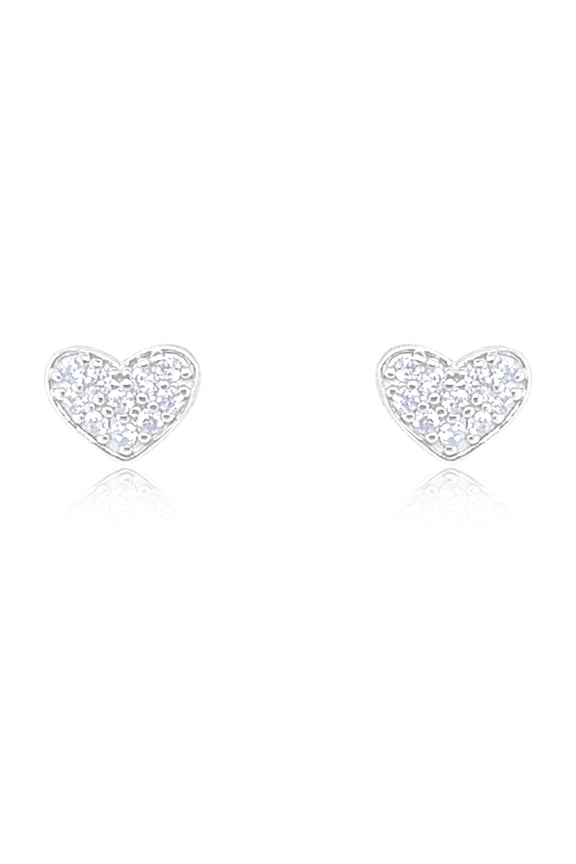 White Gold Tone CZ Heart Studs