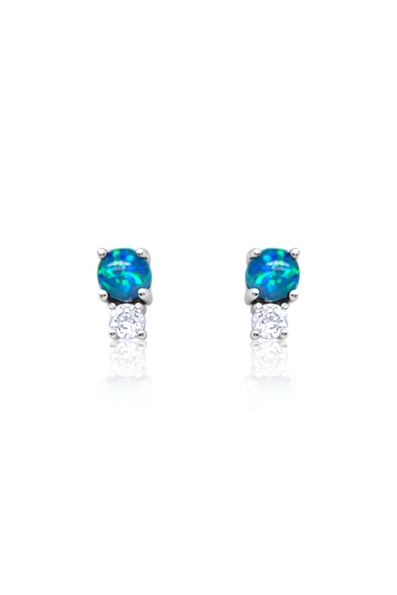 White Gold Tone Created Opal and CZ Studs