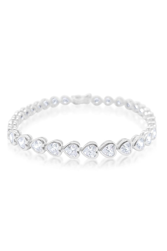 White Gold Tone Heart Cut CZ Tennis Bracelet