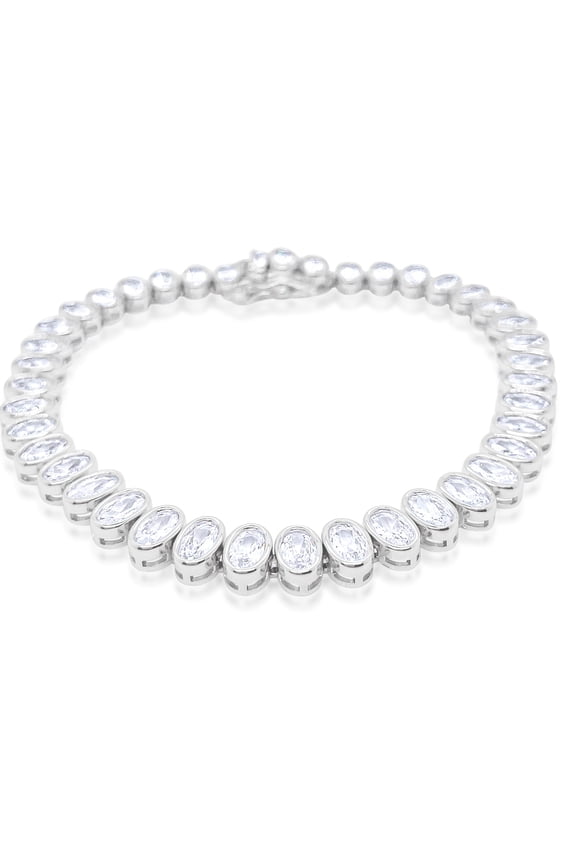 White Gold Tone Oval Cut CZ Tennis Bracelet