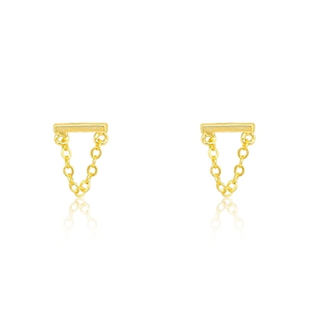 Lauren Klein Yellow Gold Tone Bar and Chain Studs