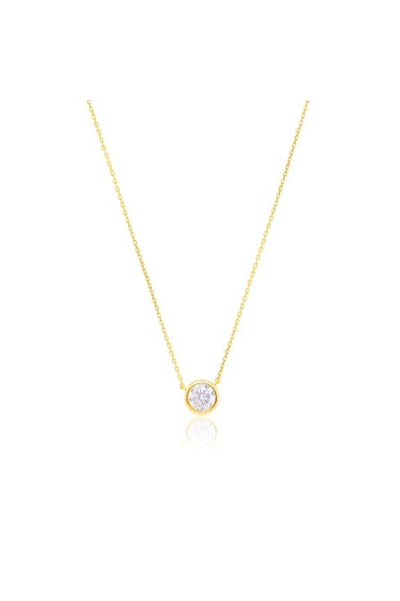 Yellow Gold Tone Bezel Set Round CZ Necklace