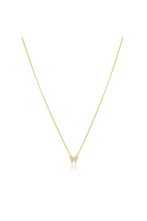 Yellow Gold Tone CZ Dainty Butterfly Necklace