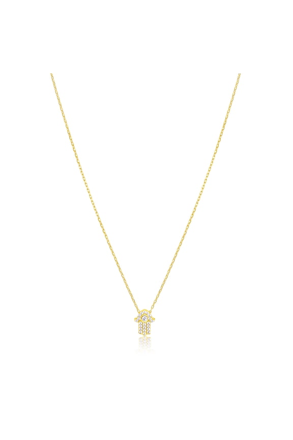 Yellow Gold Tone CZ Hamsa Necklace