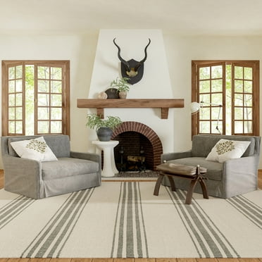 Rugs USA Bergamot Striped Cotton Area Rug, 3' x 5', Bergamot Beige
