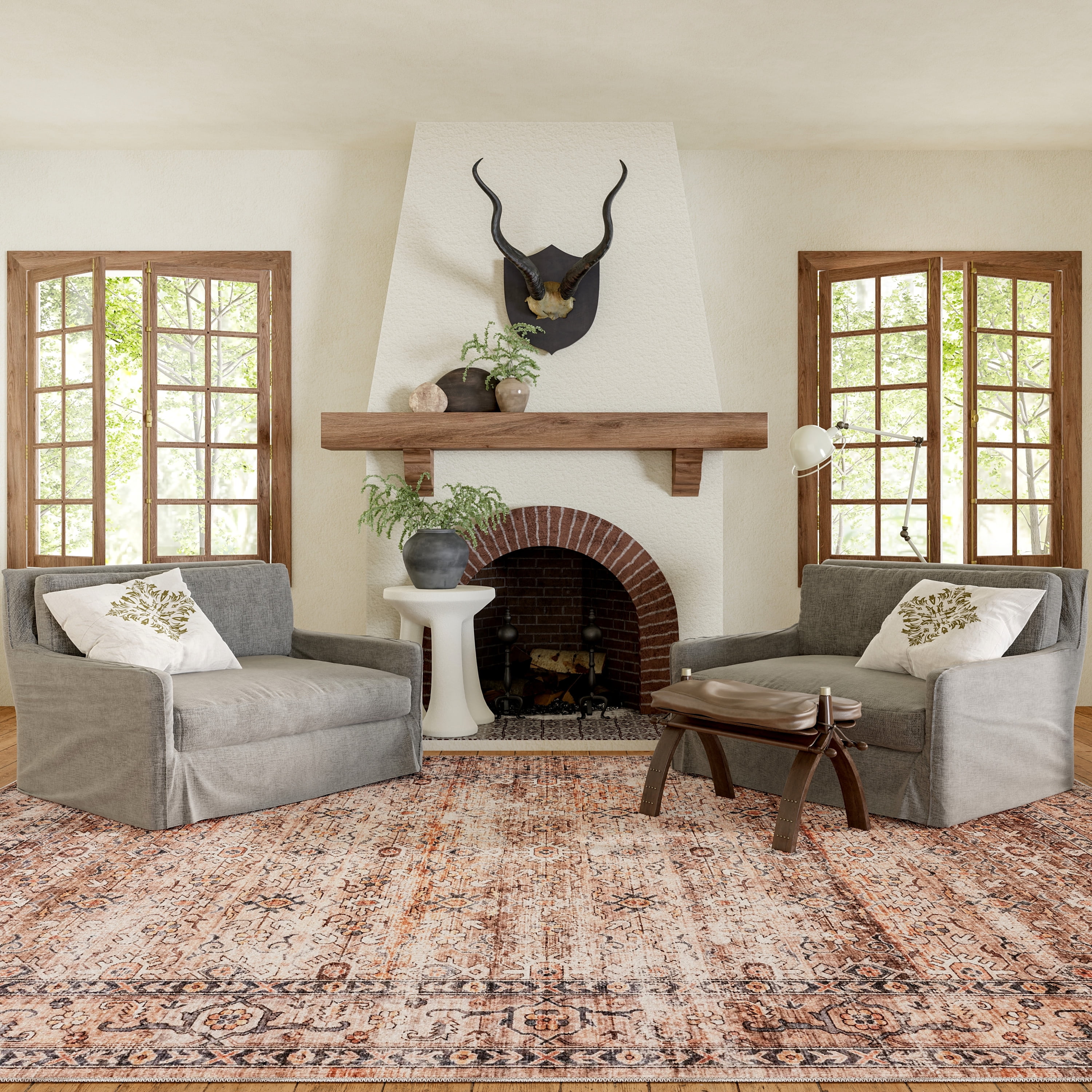 Myrtle Taupe 4' x 6' Vintage Washable Synthetic Area Rug