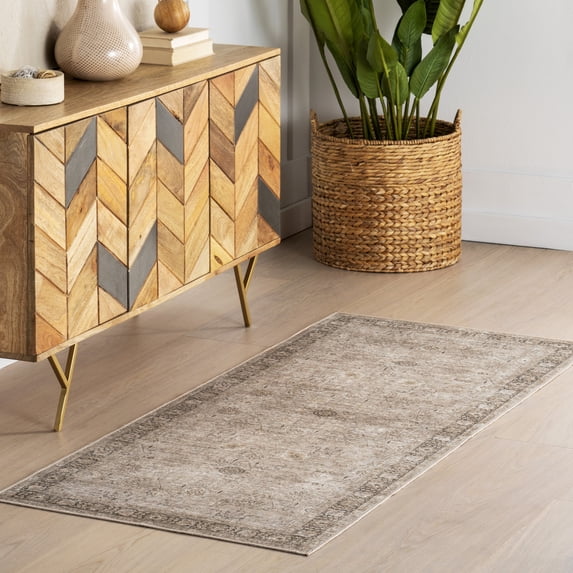 Bayberry Spill Proof Vintage Machine Washable Area Rug, 2' 6" x 10', Runner, Bayberry Sand