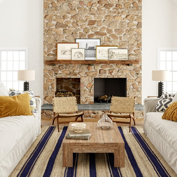 Rugs USA Calathea Striped Jute Area Rug, 6' x 9', Calathea Royal Blue