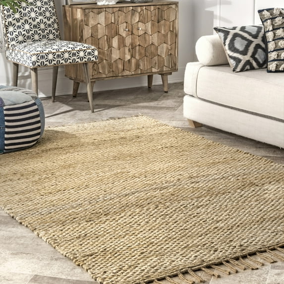 Rugs USA Dahlia Casual Jute Tassel Area Rug, 4' x 6', Aspen Natural