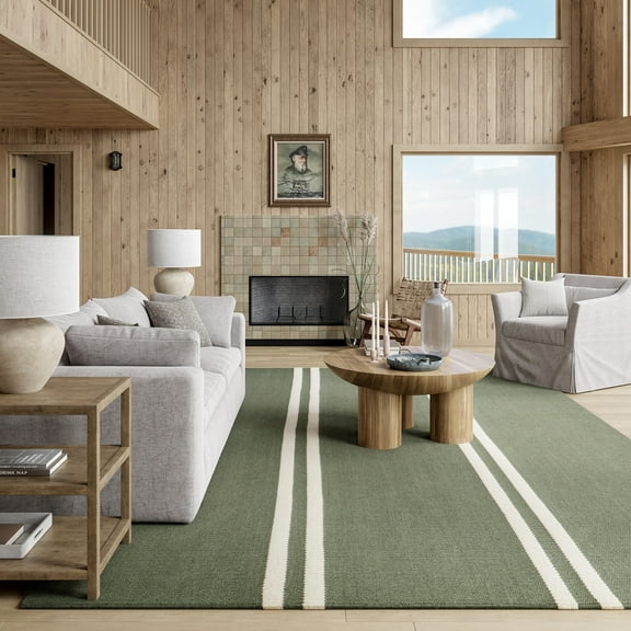 Rugs USA Elowen Double Striped Wool Area Rug, 5' x 8', Elowen Sage Green