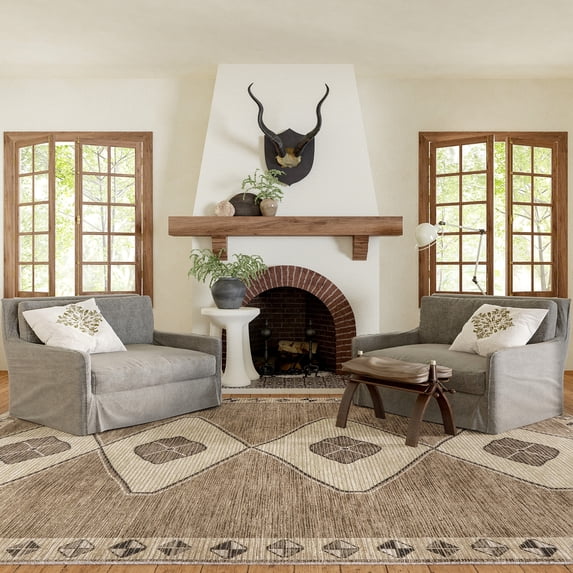 Rugs USA Fennel Diamond Machine Washable Area Rug, 5' 3" x 8', Fennel Light Brown