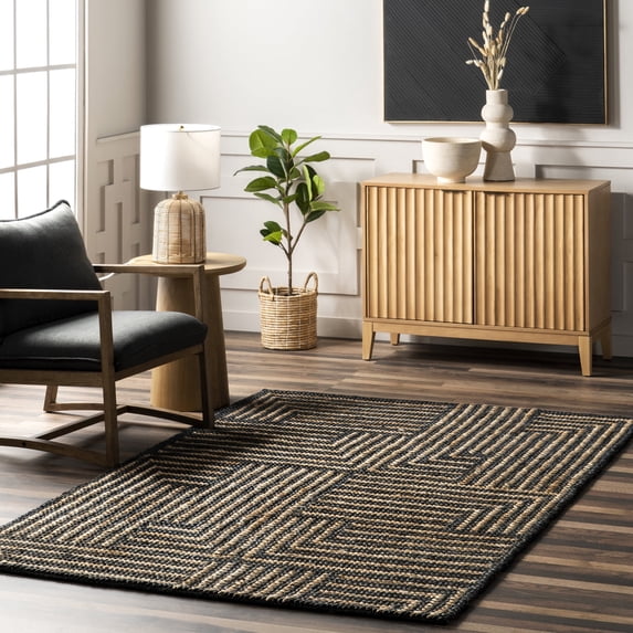 Rugs USA Grassland Handwoven Jute Area Rug, 9' 6" x 13' 6", Liess Black
