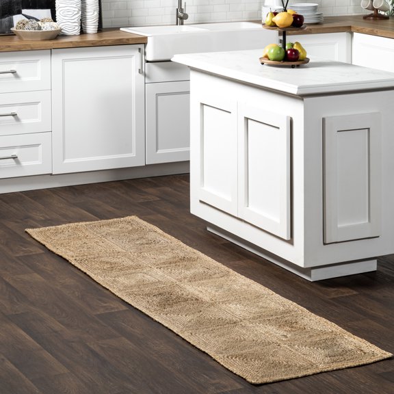 Rugs USA Juniper Tiled Jute Area Rug, 2' x 8', Runner, Christie Natural