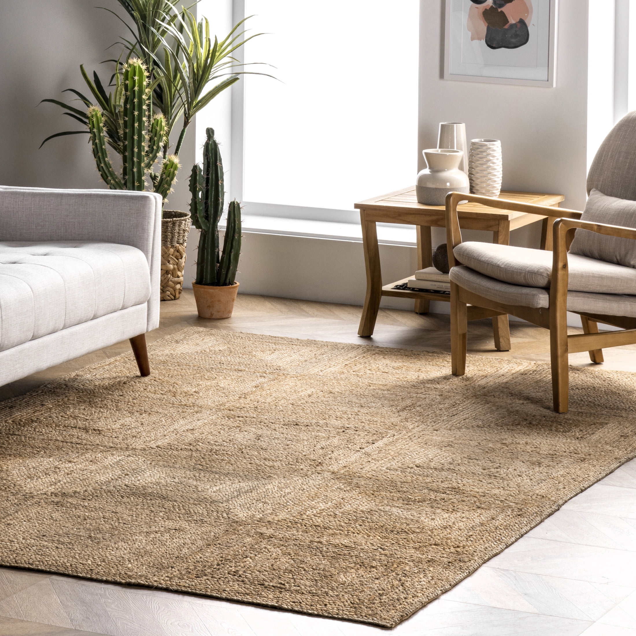 Handmade Natural Braided Jute Rectangular Area Rug, 5' x 8'