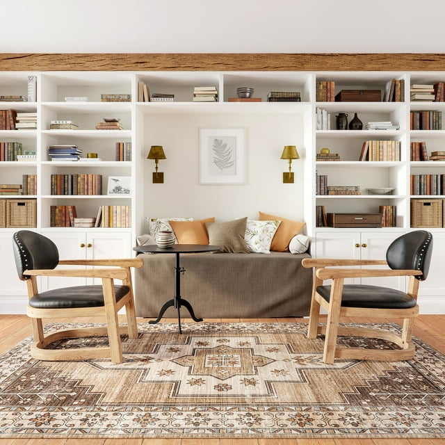 Rugs USA Laurel Medallion Machine Washable Area Rug, 4' x 6', Laurel Sand