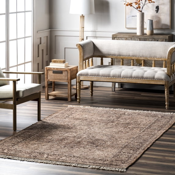 Rugs USA Lennox Persian Medallion Tassel Area Rug, 4' x 6', Luster Brown
