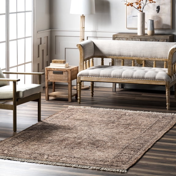Rugs USA Lennox Persian Medallion Tassel Area Rug, 7' 6" x 9' 6", Luster Brown