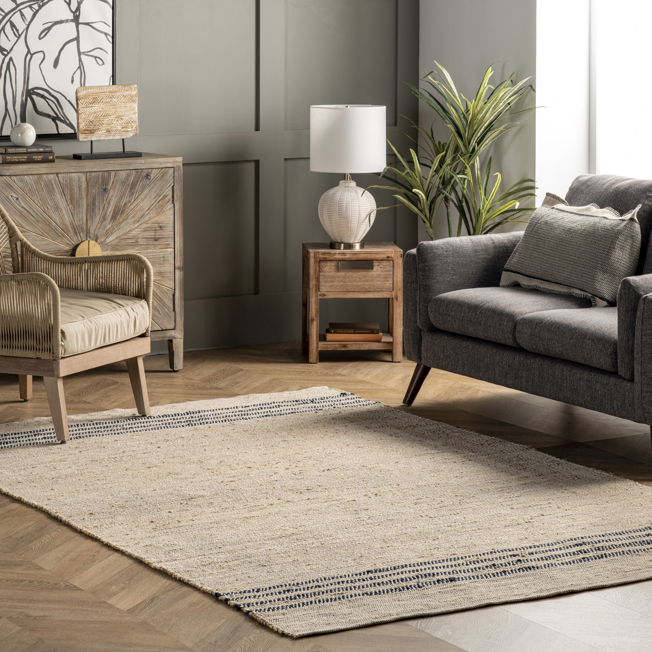 Meadow Striped Jute Area Rug, 6' x 9', Jackie Natural - Walmart.com