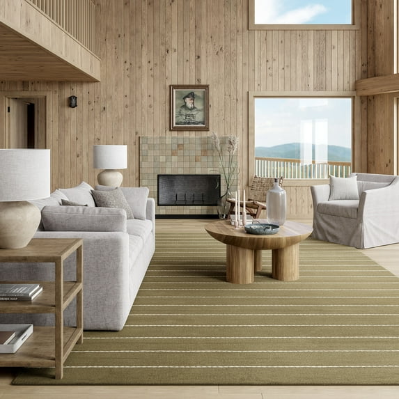 Rugs USA Nightwalk Striped Wool Area Rug, 4' x 6', Nightwalk Olive Green