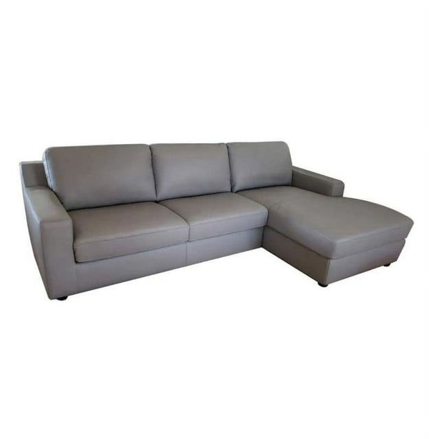 Lauren Light Gray Premium Leather Sectional Sleeper with Storage in Chaise, Left