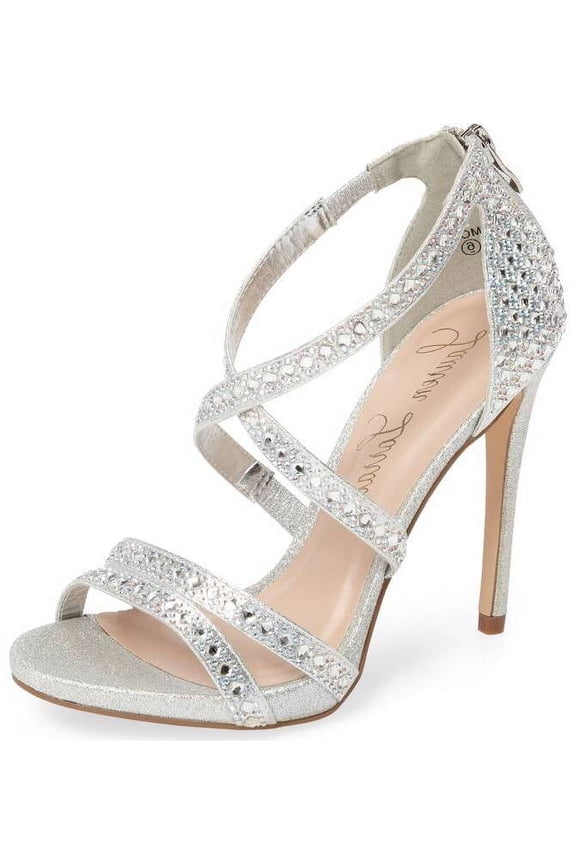 Amore Rhinestone Embellished Open Toe Prom Formal Dress Sandals (Silver, 10)