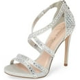 thumbnail image 1 of Lauren Lorraine Amore Rhinestone Embellished Open Toe Prom Formal Dress Sandals (Silver, 9), 1 of 4