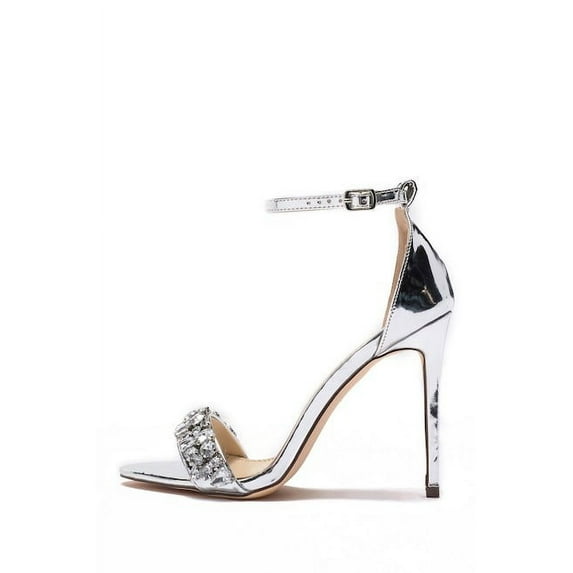 Lauren Lorraine Bernie Silver Embellished Metallic High Heel Dress Sandals (Silver, 9)