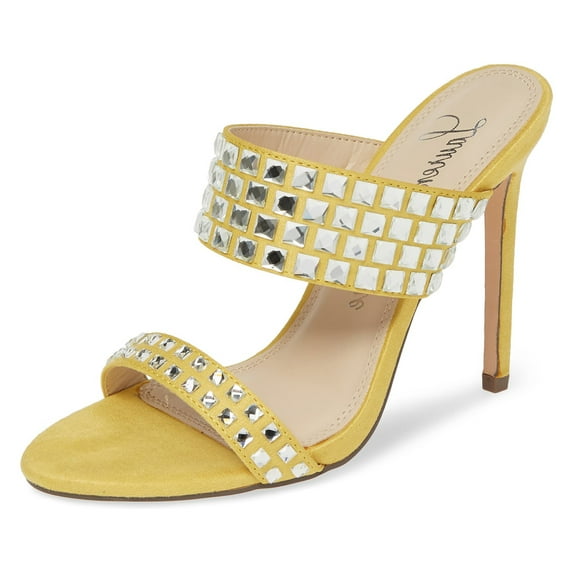 Lauren Lorraine Bing Yellow Open Toe High Heel Dress Mule Rhinestone Sandals (Yellow, 8.5)