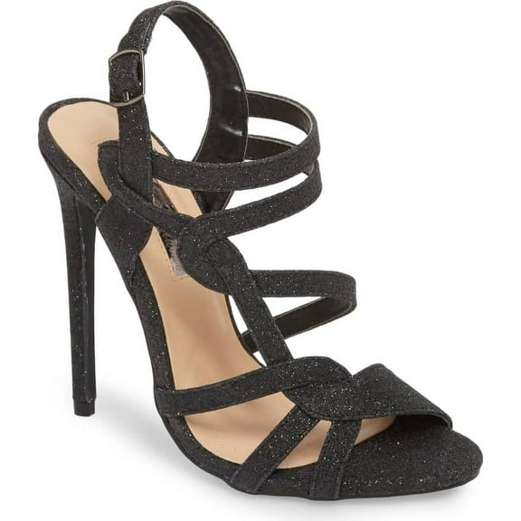 Lauren Lorraine Black Strappy Glittery Gidget Sandal HIgh Heel Formal Pump (9.5)