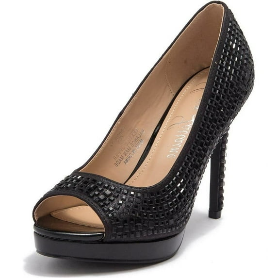 Lauren Lorraine Candie 12 Rhinestone Peep Toe Platform Wedding Prom Dress Pumps (Black, 6.5)