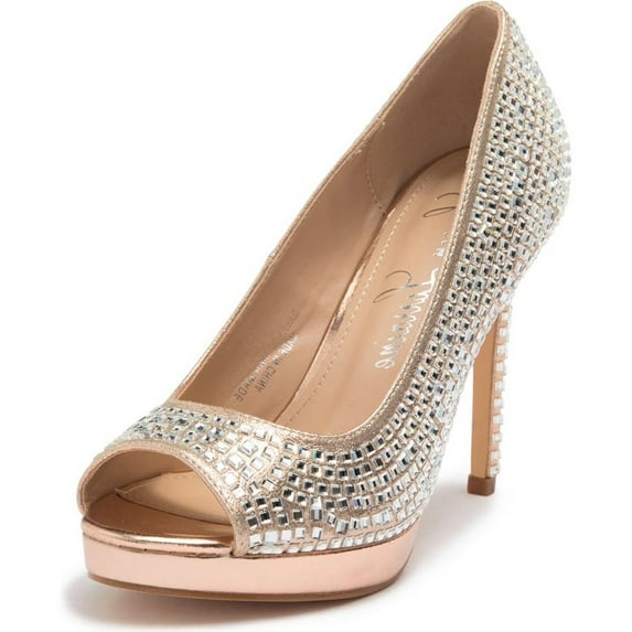 Lauren Lorraine Candie 12 Rhinestone Peep Toe Platform Wedding Prom Dress Pumps (Nude, 6.5)