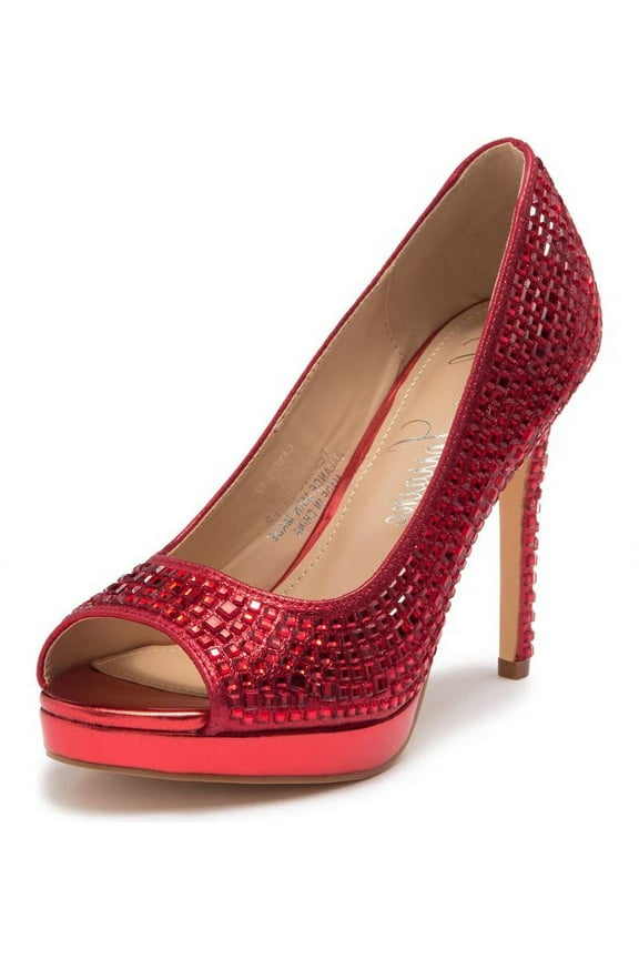 Candie 12 Rhinestone Peep Toe Platform Wedding Prom Dress Pumps (Red, 6)