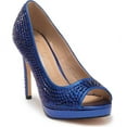 thumbnail image 1 of Lauren Lorraine Candie Blue Crystal Embellished Peep Toe Platform Formal Pump (9.5, Navy), 1 of 5