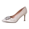 thumbnail image 1 of Lauren Lorraine Carolyn Big Jewel Embellished Pointed Toe Low Heel Formal Pumps (Ivory, 8.5), 1 of 5