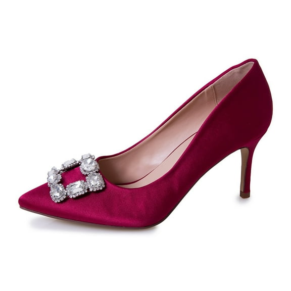 Lauren Lorraine Carolyn Big Jewel Embellished Pointed Toe Low Heel Formal Pumps (Red, 7)