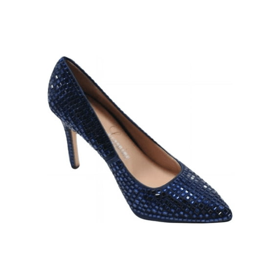 Lauren Lorraine Dazzle Navy Embellished Pointed Toe 4 Heel Slip-On Classic Stiletto Pump (10, Navy)