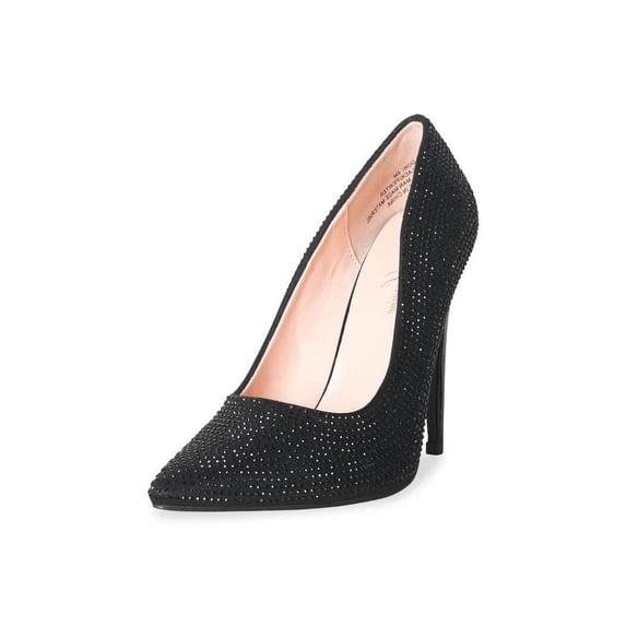Lauren Lorraine Dori Rhinestone Pointed Toe High Heel Stiletto Formal Prom Pumps (Black, 8)