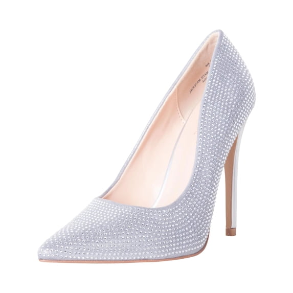 Lauren Lorraine Dori Rhinestone Pointed Toe High Heel Stiletto Formal Prom Pumps (Silver, 9.5)
