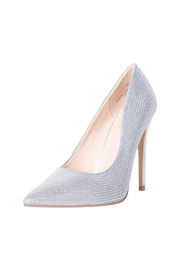 Dori Rhinestone Pointed Toe High Heel Stiletto Formal Prom Pumps (Silver, 9.5)