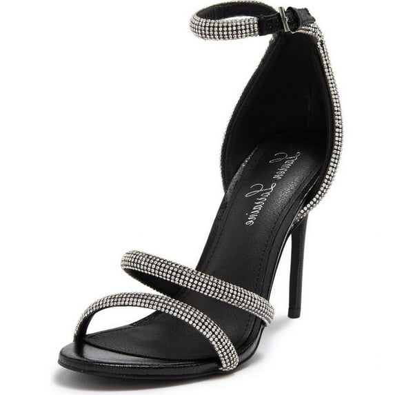 Lauren Lorraine Dria Rhinestone Open Toe Formal Ankle Strap Stiletto Prom Sandal (Black, 8.5)