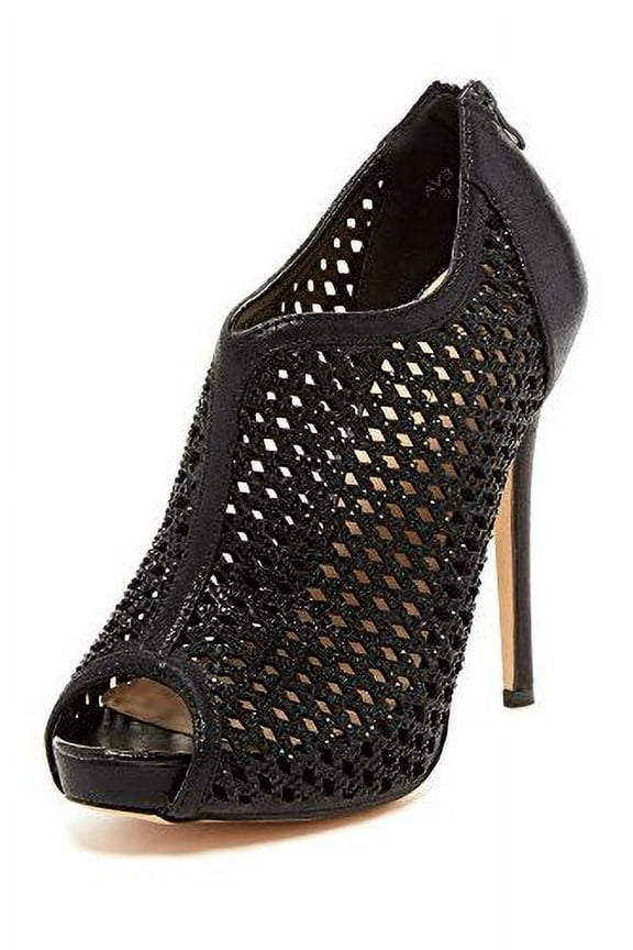 EVA Rhinestone High Platform Peep Toe Glitter Prom Wedding Pump (Black, 6)