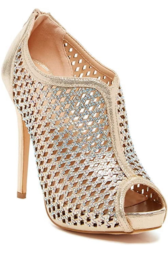 EVA Rhinestone Stiletto Peep Toe Glitter Eveneing Nude Bootie