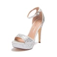 thumbnail image 1 of Lauren Lorraine Eifel Open Toe Rhinestone Ankle Strap Open Platform Prom Pumps (Silver, 6.5), 1 of 5