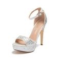 thumbnail image 1 of Lauren Lorraine Eifel Open Toe Rhinestone Ankle Strap Open Platform Prom Pumps (Silver, 7.5), 1 of 5