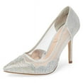 thumbnail image 1 of Lauren Lorraine Elaine Mesh Pointed Toe Stiletto Heeled Rhinestone Dress Pump (Silver Sparkle, 6), 1 of 1