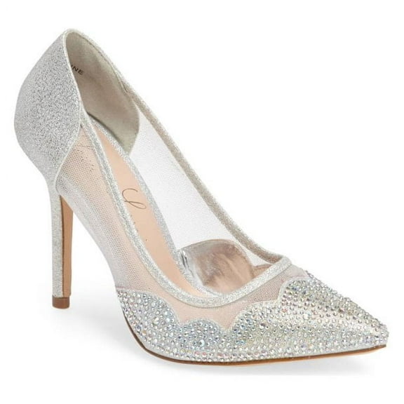 Lauren Lorraine Elaine Silver Fabric Pointed Toe Mesh Dress Pumps