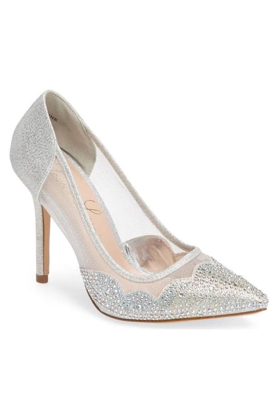 Elaine Silver Fabric Pointed Toe Mesh Dress Pumps