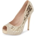 thumbnail image 1 of Lauren Lorraine Estelle Nude Shimmer Peep Toe Pump Rhitestone Peep Toe High Heel (Gold Nude, 5.5), 1 of 1