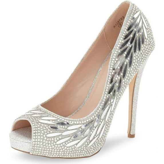 Lauren Lorraine Estelle Peep Toe Pump Prom Wedding Rhinestone Formal Dress Pumps (5.5)